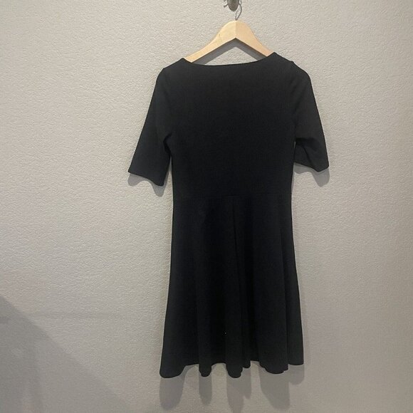 Lands' End Black Dress Long Sleeve A Line Midi Flare Size Small S 6-8 - Picture 2 of 8
